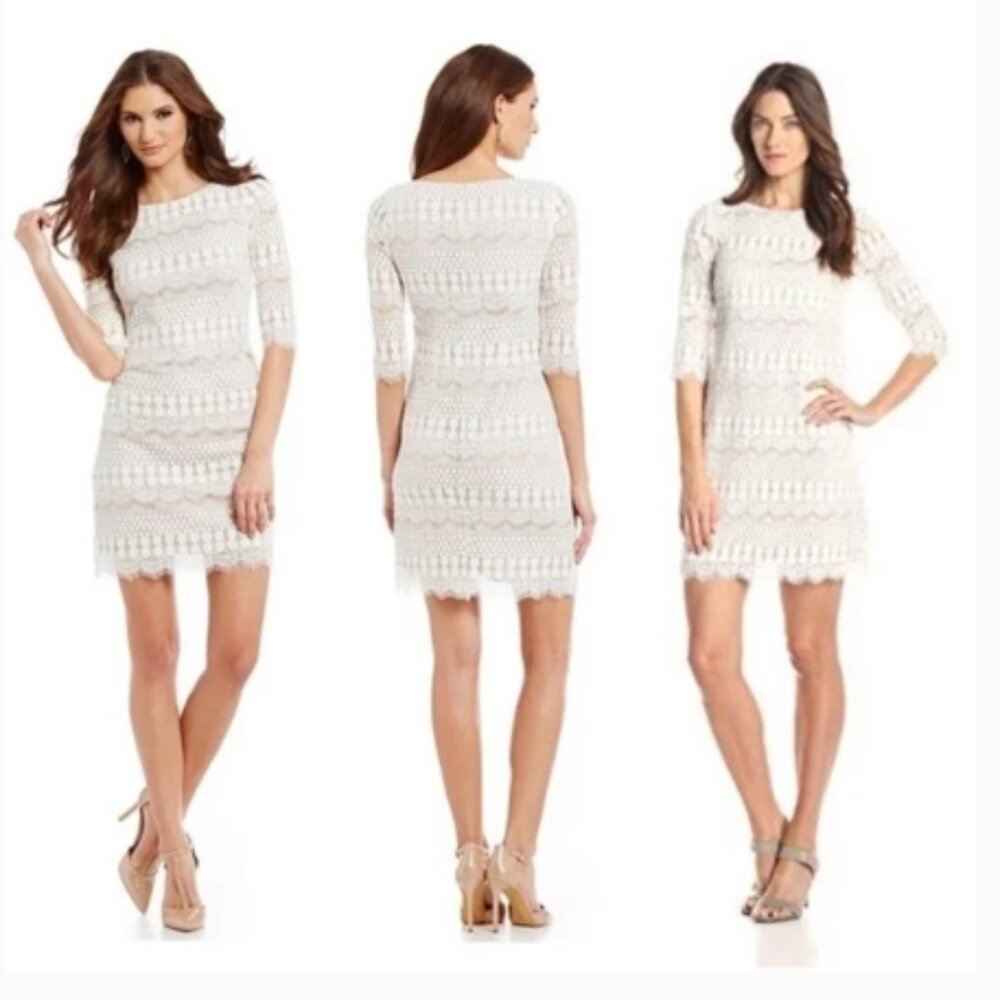 Jessica Howard Ivory Crochet Lace Overlay Sheath Dress